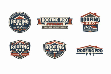 Obraz premium Roofing pro company logo collection providing branding for building, construction, and repair services