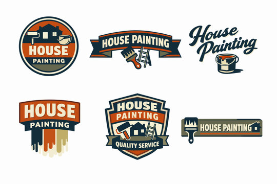 House painting services branding set representing home renovation, restoration, and property maintenance company logos
