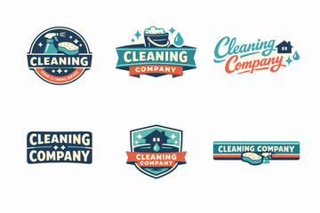 Obraz premium Cleaning service logos set presenting various styled emblems for home, office, and commercial cleaning companies