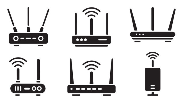 Wireless router modem devices with multiple antennas for internet connection set two.