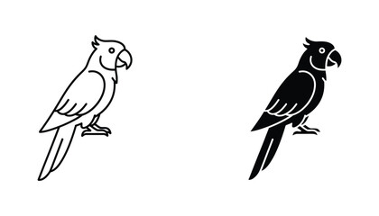 Cockatoo parrot bird icon vector set in outline and solid black silhouette style © Abstract