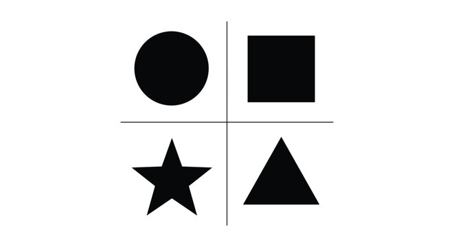 Set of basic geometric shapes including circle square star and triangle for graphic design and education
