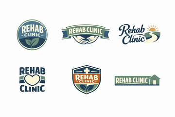 Obraz premium Rehab clinic logo collection presenting concepts of healing, wellness, support, and recovery for addiction treatment centers