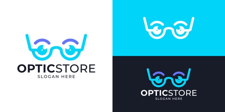 Creative simple optic store logo template. Abstract eyeglass symbol for optical store logo design vector illustration.