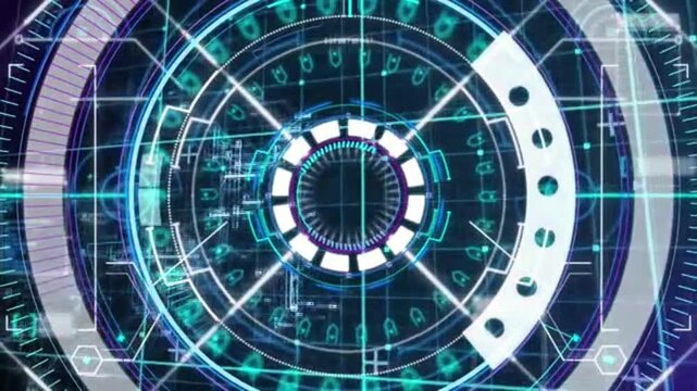 Futuristic digital hud interface with glowing neon elements and grid patterns tech technology cyber screen blue tech technology cyber screen blue