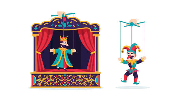 King and Jester puppets performing on a stage.