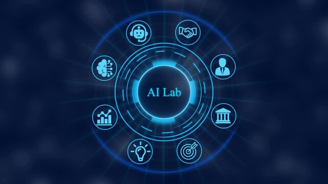 Ai lab digital interface with rotating for artificial intelligence, machine learning, and business technology