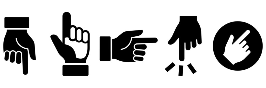 Hand pointer icon set with finger pointing up, down, and right
