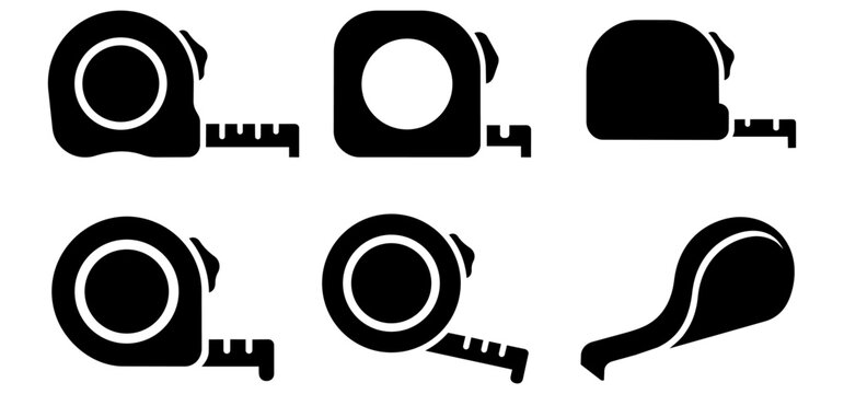 Tape measure icon set for construction, measurement, and repair work