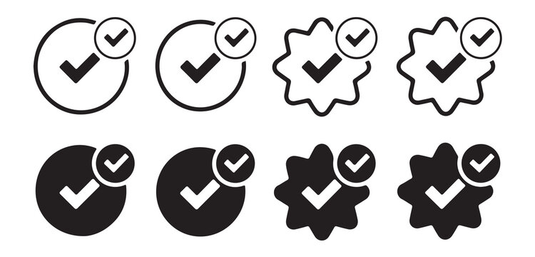 Detailed icons of check marks with small notification badges for modern web applications.