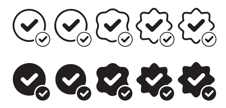 Set of verified check mark icons with secondary badge notification for interface design.