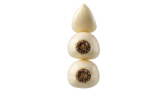 Stacked garlic bulbs and clove isolated on transparent background