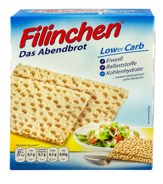 Packung Filinchen Glutenfrei Laktosefrei Knusper-Brot auf Hintergrund transparent