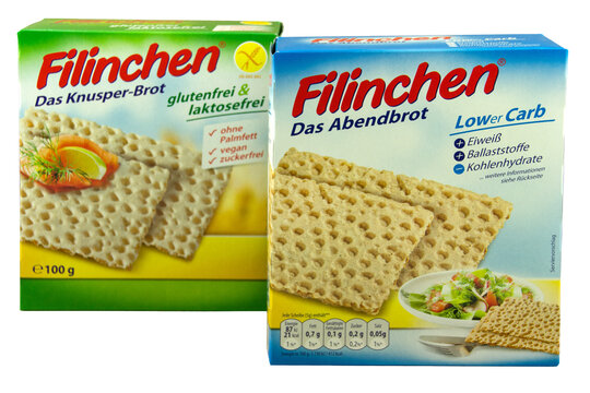 2 Packungen Filinchen Glutenfrei Laktosefrei Knusper-Brot auf Hintergrund transparent