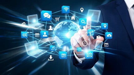 Naklejka premium Global Digital Network Connecting with Modern Technology Concept
