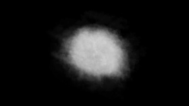 Circular white smoke puff or steam isolated on black background