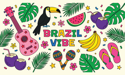 Fototapeta premium Vibrant Brazil Vibe Tropical Illustration