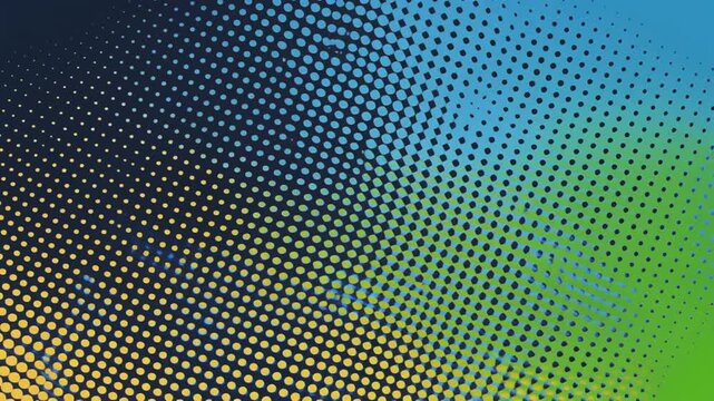 Abstract Halftone Gradient Transition - Blue Yellow Green Dots Background