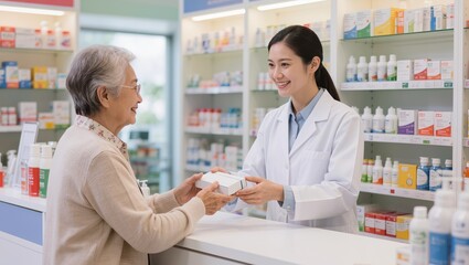 Obraz premium Pharmacist assisting senior customer in pharmacy