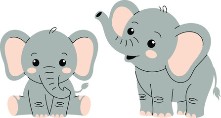 Cute Elephant Family Illustration Set with Playful Baby Elephant and Loving Adult Elephant Characters © Shahanaj