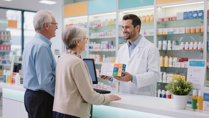 Obraz premium Pharmacist assisting senior customer in pharmacy