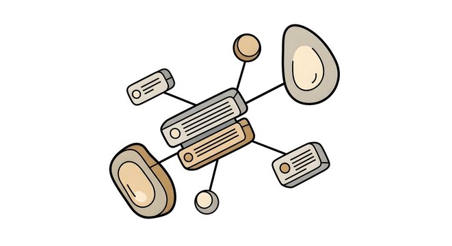 Minimalist Isometric Data Connectivity and Information Architecture Concept Illustration with Linked Nodes