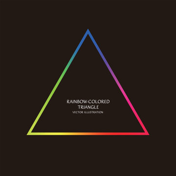 Minimal rainbow gradient triangular frame on dark background, colorful glowing ring vector illustration