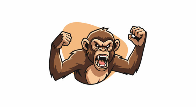 Ferocious ape with clenched fists and open mouth, aggressive expression, cartoon