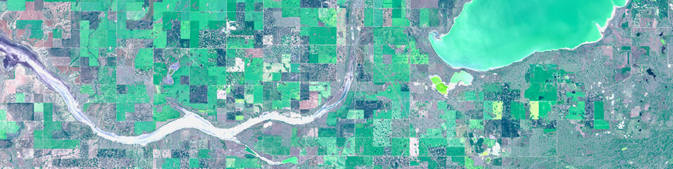Fototapeta premium Rural agricultural landscape with lake, Kansas, USA – satellite view, based on open data Category: