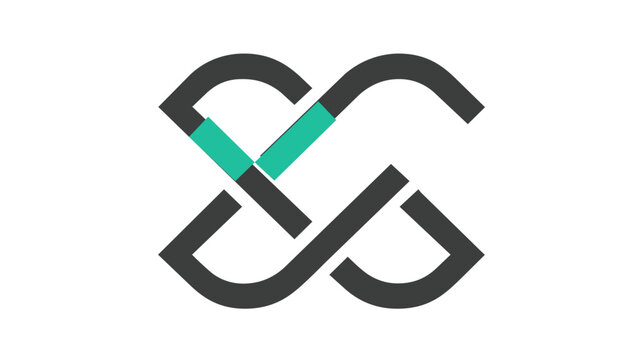 Modern minimalist vector illustration of a corporate company logo featuring an interlocking geometric infinity symbol or stylized letter X with dark grey lines and a teal accent for branding.