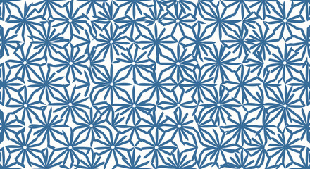Fototapeta premium Blue hand-drawn geometric star and floral pattern on white background