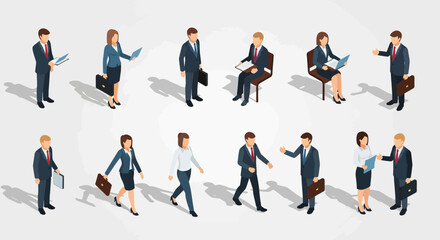 Obraz premium Diverse Group of Business Professionals in Isometric View.