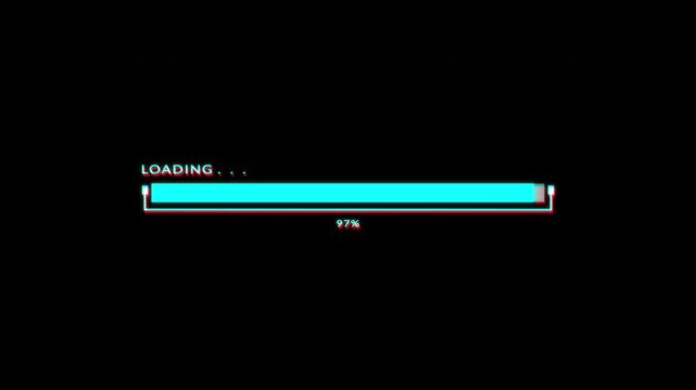 Loading glitch with futuristic HUD progress bar and pixel distortion on alpha channel background 4K video resolution.
