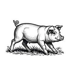 Fototapeta premium A pig walking on the grass.