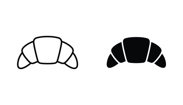 Croissant pastry icon in black outline and solid silhouette vector style for bakery and food industry