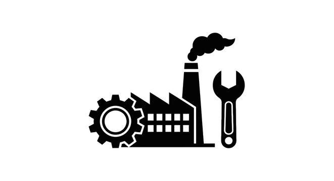 Industrial factory with gear and wrench.