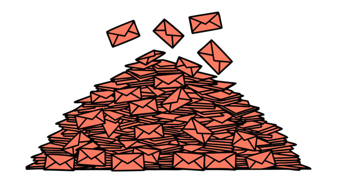 A massive pile of letters and envelopes raining down, representing communication and messages