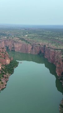 Vertical Aerial View of Gandikota Canyon and Pennar River Andhra Pradesh India