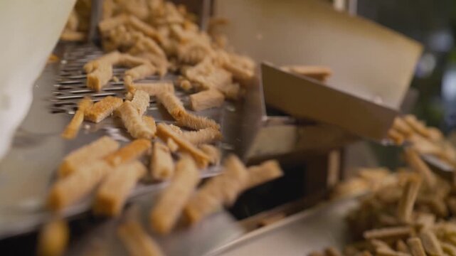 Croutons Moving on a Production Line