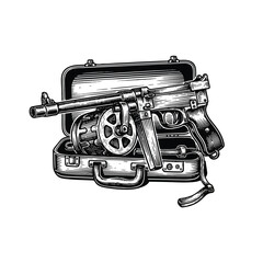 Naklejka premium Machine gun in a suitcase.