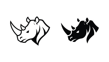 Minimalist rhinoceros head vector graphic in black and white styles for logo design or animal conservation symbols © Maya