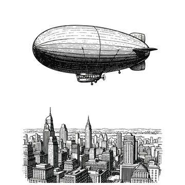 Vintage Blimp Airship in Flight.