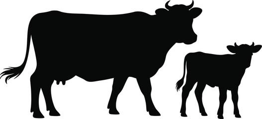 Black silhouette of a cow and calf  © MDRAJU