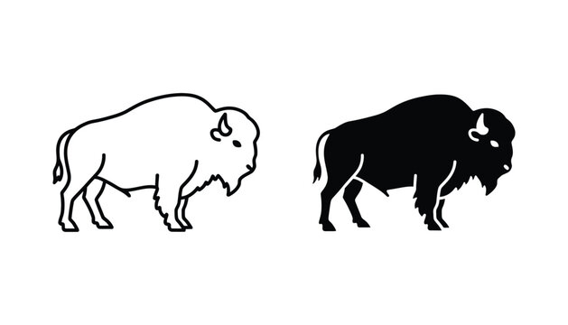 American bison standing profile silhouette icon for wildlife and nature themes
