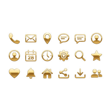 Set of shiny golden icons for web design and mobile applications on a white background