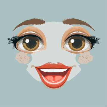 Cartoon Face with Big Smile and Makeup