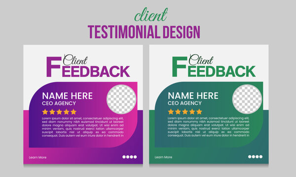 Professional client testimonial and feedback social media post template with star rating