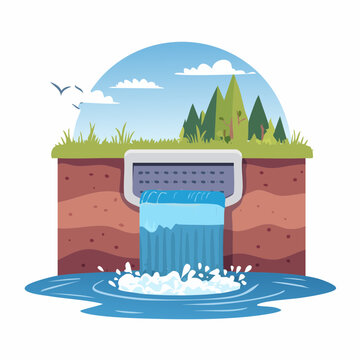 Storm Drain Outlet with Water Flowing into a Pond