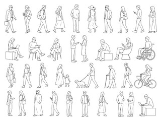 CAD drawings of diverse people in various poses and activities for architectural and urban planning visualization © akila