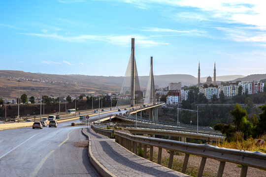 Cable-stayed road bridge at entrance to the city of Constantine. Algeria
